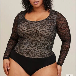 Torrid Stretch Lace Bodysuit Black Sz 1